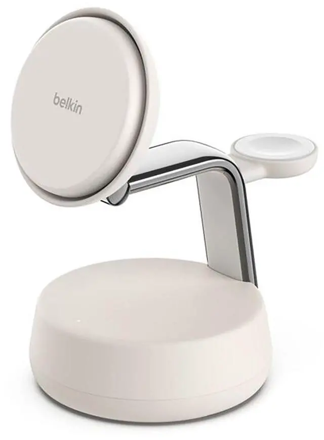 Alt view image 2 of 14 - Belkin UltraCharge Pro 25W 3-in-1 Magnetic Qi2 Wireless Charging Dock, Sand