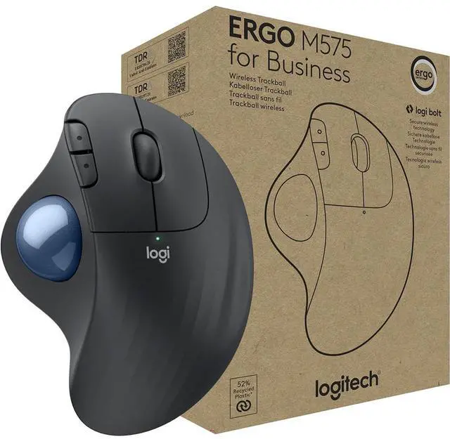 Alt view image 10 of 10 - Logitech ERGO M575 Wireless Trackball Mouse - Easy thumb control, precision and smooth tracking, ergonomic comfort design, for Windows, PC and Mac with Bluetooth and USB capabilities - Graphite