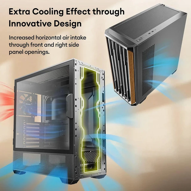 Alt view image 4 of 7 - Okinos Cypress 7 Genuine Walnut Wood Tempered Glass ATX Mid-Tower Computer Case, Black