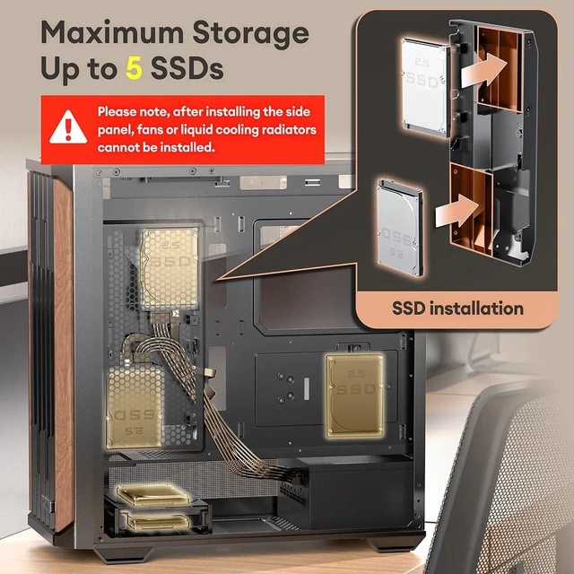 Alt view image 7 of 7 - Okinos Cypress 7 Genuine Walnut Wood Tempered Glass ATX Mid-Tower Computer Case, Black