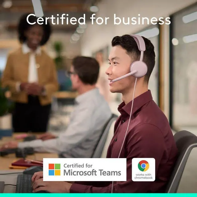 Alt view image 16 of 20 - Logitech Zone Wired 2 for Business - Noise-Canceling Headset with Adaptive Hybrid ANC, Microsoft Teams Certified, Rose