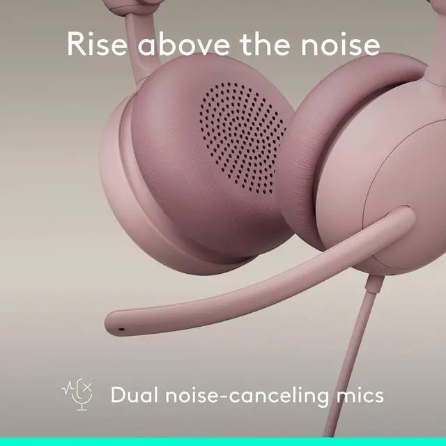Alt view image 19 of 20 - Logitech Zone Wired 2 for Business - Noise-Canceling Headset with Adaptive Hybrid ANC, Microsoft Teams Certified, Rose