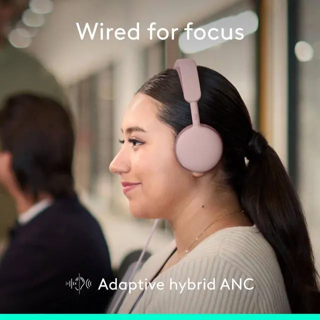 Alt view image 17 of 20 - Logitech Zone Wired 2 for Business - Noise-Canceling Headset with Adaptive Hybrid ANC, Microsoft Teams Certified, Rose
