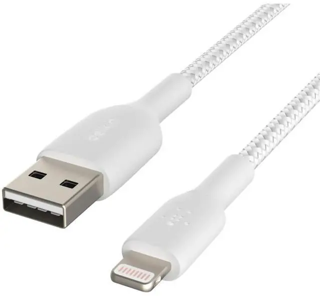 Alt view image 9 of 10 - BELKIN CAA002bt1MWH BOOST CHARGE White Braided Lightning to USB-A Cable 3.28 ft. (1 m)