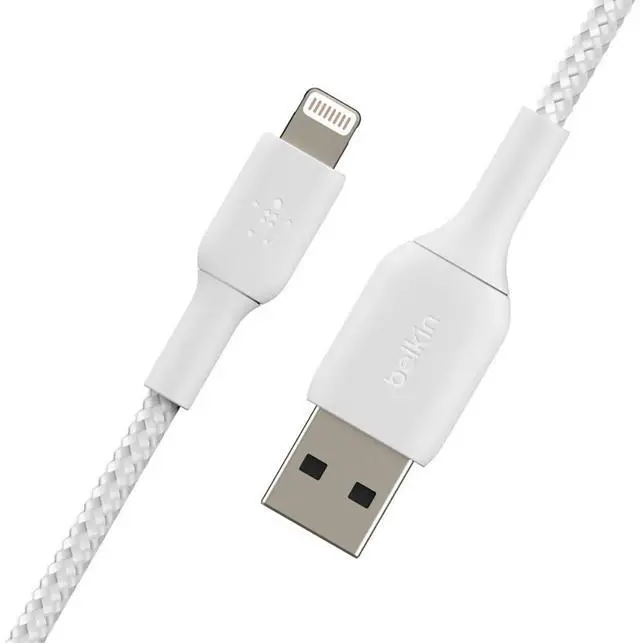Alt view image 10 of 10 - BELKIN CAA002bt1MWH BOOST CHARGE White Braided Lightning to USB-A Cable 3.28 ft. (1 m)