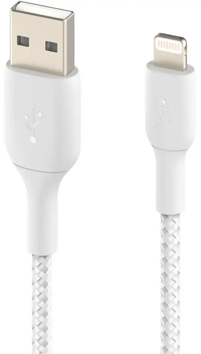 Alt view image 8 of 10 - BELKIN CAA002bt1MWH BOOST CHARGE White Braided Lightning to USB-A Cable 3.28 ft. (1 m)