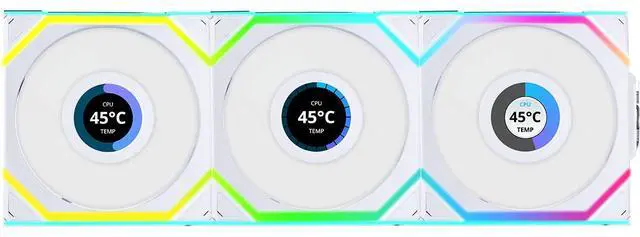 Alt view image 7 of 13 - Lian Li UNI Fan SL LCD Wireless 120mm ARGB Fan - Triple Pack - 1.6" LCD - 2.4 GHz Wireless Signal for RGB & Fan Control - Daisy-Chain Design - Controller Included and Required - White (12SLLCD1W3W)