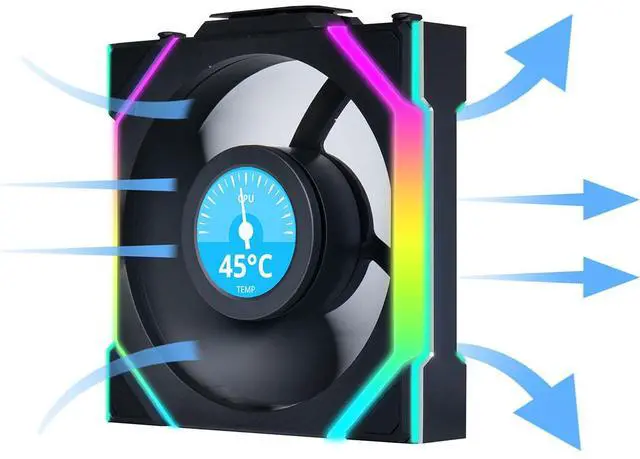 Alt view image 11 of 12 - Lian Li UNI Fan SL LCD Wireless 120mm ARGB Fan - Triple Pack - 1.6" LCD - 2.4 GHz Wireless Signal for RGB & Fan Control - Daisy-Chain Design - Controller Included and Required - Black (12SLLCD1W3B)
