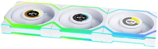 Alt view image 8 of 13 - Lian Li UNI Fan SL LCD Wireless 120mm ARGB Fan - Triple Pack - 1.6" LCD - 2.4 GHz Wireless Signal for RGB & Fan Control - Daisy-Chain Design - Controller Included and Required - White (12SLLCD1W3W)