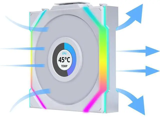 Alt view image 11 of 13 - Lian Li UNI Fan SL LCD Wireless 120mm ARGB Fan - Triple Pack - 1.6" LCD - 2.4 GHz Wireless Signal for RGB & Fan Control - Daisy-Chain Design - Controller Included and Required - White (12SLLCD1W3W)