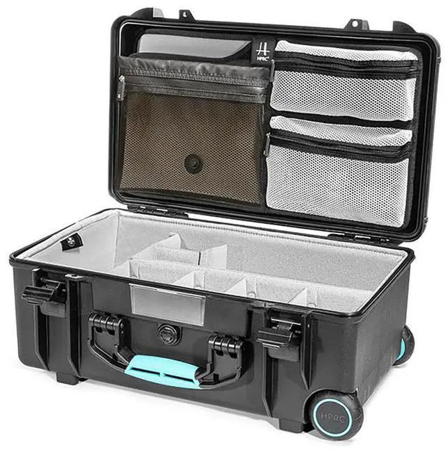 Alt view image 2 of 7 - HPRC 2550 Wheeled Hard Case with Second Skin & Lid Organizer, Black/Blue Bassano