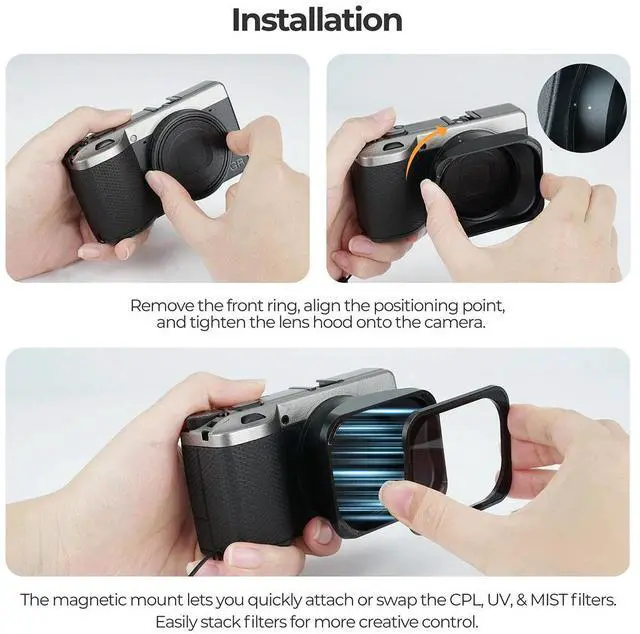 Alt view image 5 of 7 - Freewell Lens Hood w/CPL, UV, Glow Mist 1/4 Filter for Ricoh GRIV Camera, Black