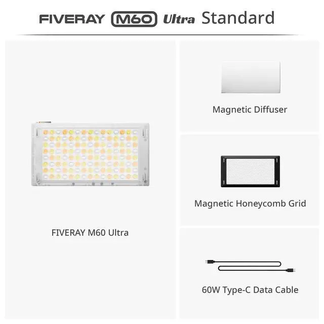 Alt view image 2 of 7 - Zhiyun FIVERAY M60 Ultra 60W RGB Pocket LED Light Panel