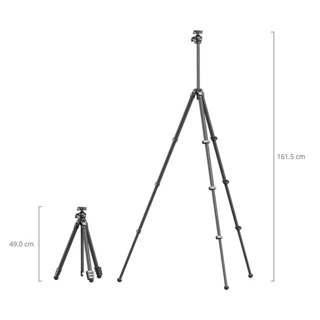 Alt view image 2 of 5 - SmallRig 4-Section Carbon Fiber Portable Travel Tripod with Ball Head, Black