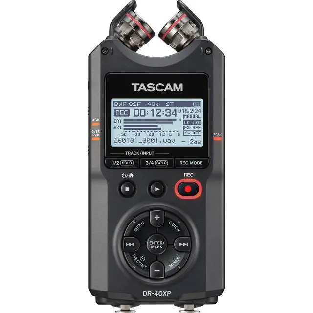 Alt view image 8 of 14 - TASCAM DR-40XP 4-Channel 32-Bit-Float Portable Field Recorder with USB-C Interface and Adjustable Mics