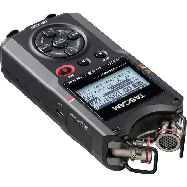 Alt view image 14 of 14 - TASCAM DR-40XP 4-Channel 32-Bit-Float Portable Field Recorder with USB-C Interface and Adjustable Mics