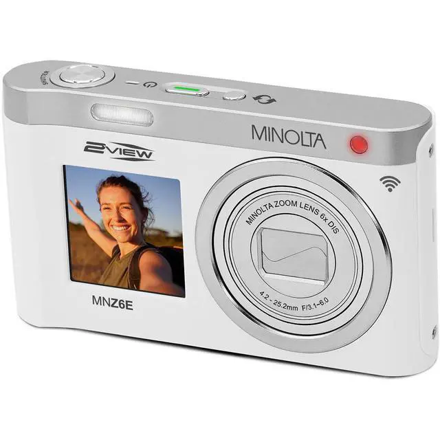 Alt view image 2 of 7 - Minolta MINOLTA MNZ6E 2VIEW 64 MP / 4K Dual LCD Camera w/6x Optical Zoom (White)