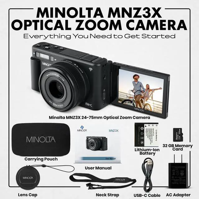 Alt view image 6 of 7 - Minolta MNZ3X 72MP 5K Ultra HD Digital Camera, Black