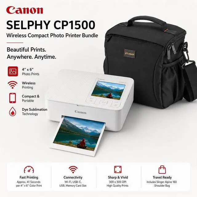 Alt view image 2 of 7 - Canon SELPHY CP1500 Wireless Compact Photo Printer, White