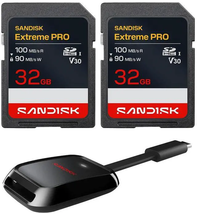 Main image of SanDisk Extreme Pro 32GB UHS-I U3 SDHC Memory Card,2-Pack, with Card Reader