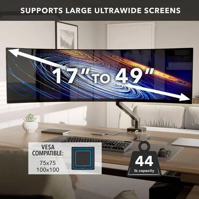 Alt view image 12 of 14 - Mount-It! Heavy-Duty Monitor Mount with Gas Spring Arm For 17" to 49" Ultrawide, Holds 44 lbs.