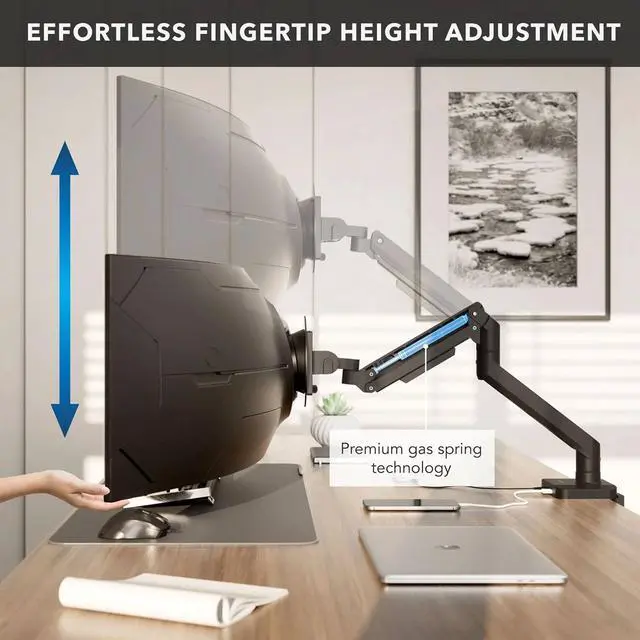 Alt view image 14 of 14 - Mount-It! Heavy-Duty Monitor Mount with Gas Spring Arm For 17" to 49" Ultrawide, Holds 44 lbs.