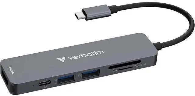 Alt view image 12 of 17 - Verbatim USB-C Essentials Multiport Hub- 6 Ports - for Camera - Charging Capability - Memory Card Reader - SD, microSD - USB Type C - 4K @30Hz - 3840 x 2160 - 3 x USB Ports - 2 x USB Type-A Ports - US