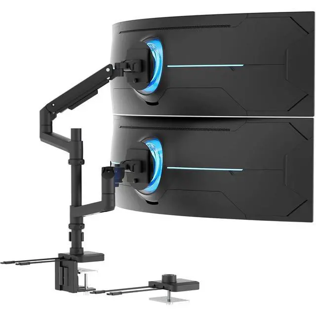 Alt view image 8 of 14 - Mount-It! ProFlex Adjustable Heavy-Duty Dual Monitor Mount with Pole & Gas Spring Arms, Fits 17" 49" Ultrawide Screens, Black