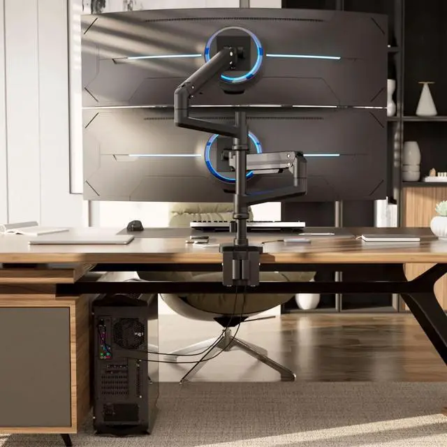 Alt view image 11 of 14 - Mount-It! ProFlex Adjustable Heavy-Duty Dual Monitor Mount with Pole & Gas Spring Arms, Fits 17" 49" Ultrawide Screens, Black
