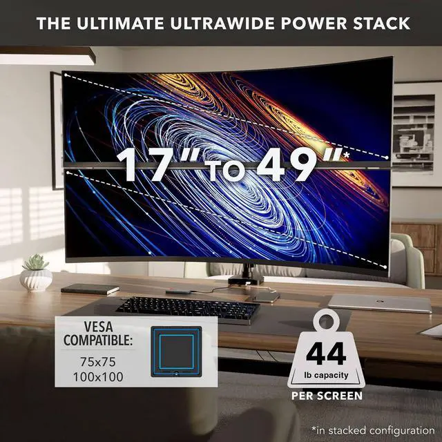 Alt view image 12 of 14 - Mount-It! ProFlex Adjustable Heavy-Duty Dual Monitor Mount with Pole & Gas Spring Arms, Fits 17" 49" Ultrawide Screens, Black