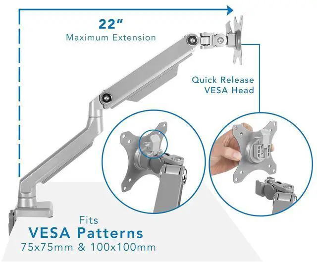 Alt view image 17 of 20 - Mount-It! Single Monitor Arm Mount | Full Motion Spring Arm | Fits Up to 32" Screens