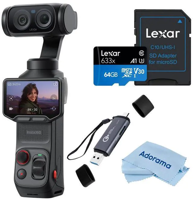 Main image of Insta360 Luna Ultra 8K Dual-Lens Gimbal Camera Standard Combo, Cosmic Black, Bundle with 32GB Memory Card, Cleaning Cloth