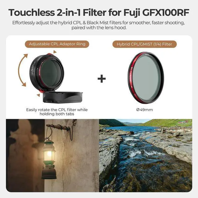 Alt view image 3 of 7 - Freewell Real Lens Hood with 49mm CPL/Black Mist 1/4 Filter for Fujifilm GFX100RF Camera, Black