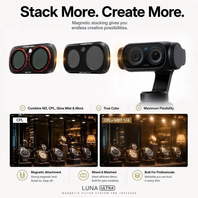 Alt view image 4 of 6 - Freewell Everyday Magnetic Filter Kit for Insta360 Luna Ultra Action Camera, 4-Pack