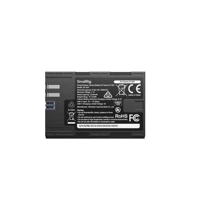 Alt view image 6 of 7 - SmallRig 18.144Wh 7.2V 2520mAh USB-C Rechargeable Camera Battery with Power Display for Canon LP-E6P