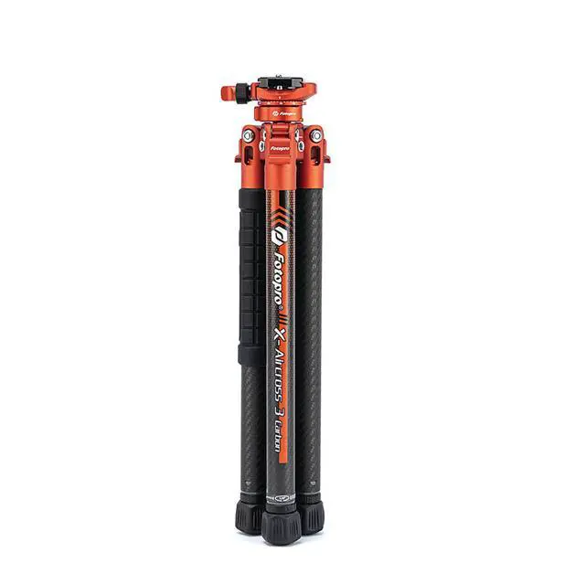Alt view image 2 of 7 - FotoPro X-Aircross 3 Lite 5-Section Carbon Fiber Travel Tripod with FPH-32Q Ball Head, Flame Orange