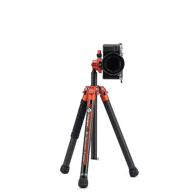 Alt view image 3 of 7 - FotoPro X-Aircross 3 Lite 5-Section Carbon Fiber Travel Tripod with FPH-32Q Ball Head, Flame Orange