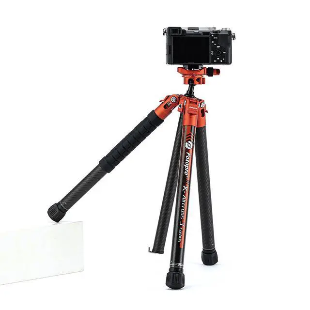 Alt view image 4 of 7 - FotoPro X-Aircross 3 Lite 5-Section Carbon Fiber Travel Tripod with FPH-32Q Ball Head, Flame Orange
