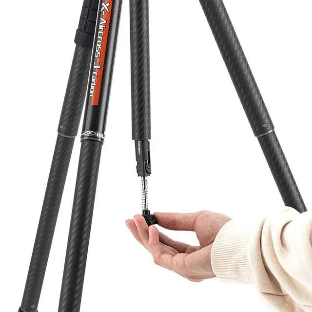 Alt view image 6 of 7 - FotoPro X-Aircross 3 Lite 5-Section Carbon Fiber Travel Tripod with FPH-32Q Ball Head, Flame Orange