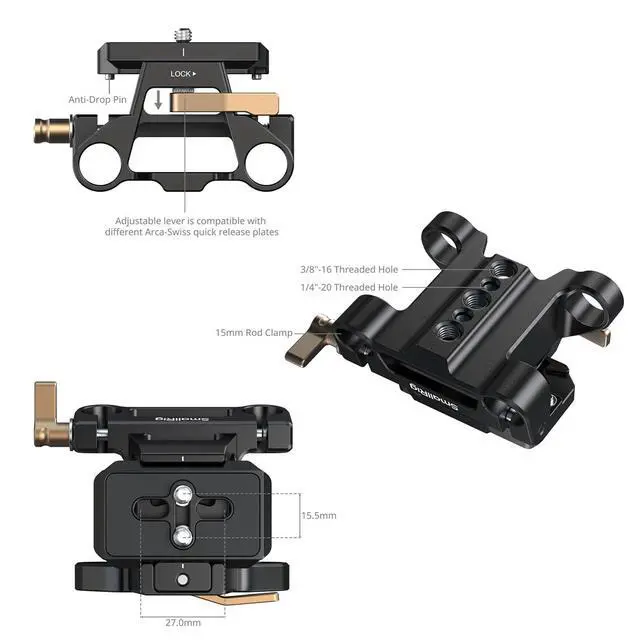 Alt view image 5 of 5 - SmallRig Arca-Type Mount Plate Kit with 15mm Dual Rod Clamp