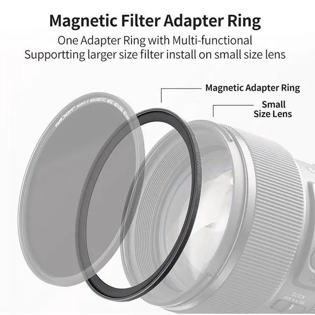 Alt view image 2 of 6 - K&F Concept Nano-X Series Magnetic Lens Filter Step-Up Adapter (77 to 82mm)