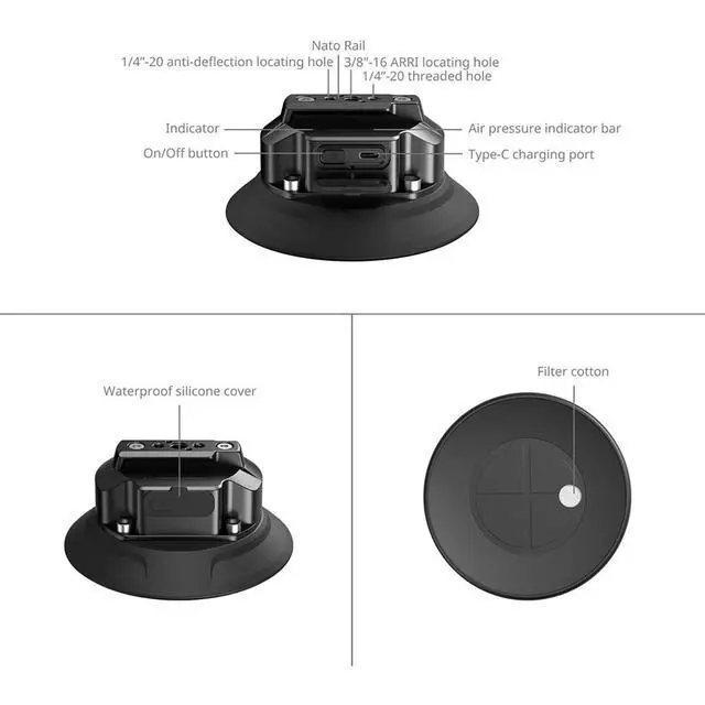 Alt view image 5 of 5 - SmallRig 5" Electric Suction Cup Mount with Magic Arms Kit, Black