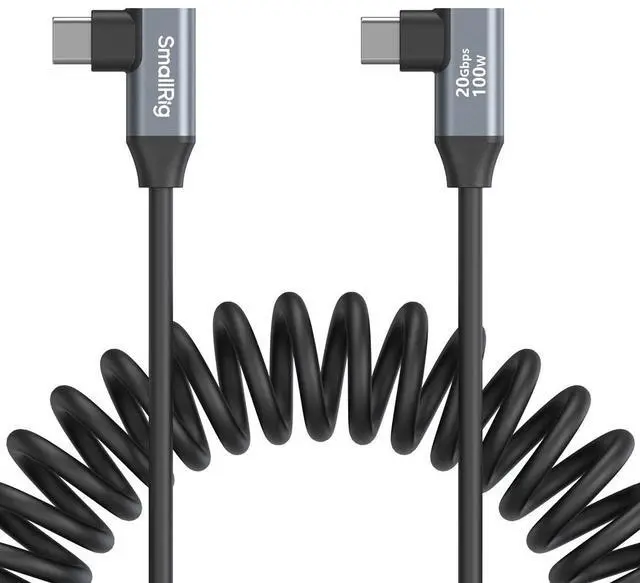 Main image of SmallRig 13.8" 100W USB-C Angled to USB-C Angled Coiled Data Cable, Black