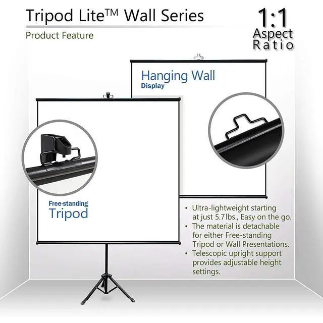 Alt view image 4 of 8 - Elite Screens Tripod Lite 65" MaxWhite Ultra-Light Dual-Purpose Tripod/Wall Hanging Projector Screen with Stand and Bag
