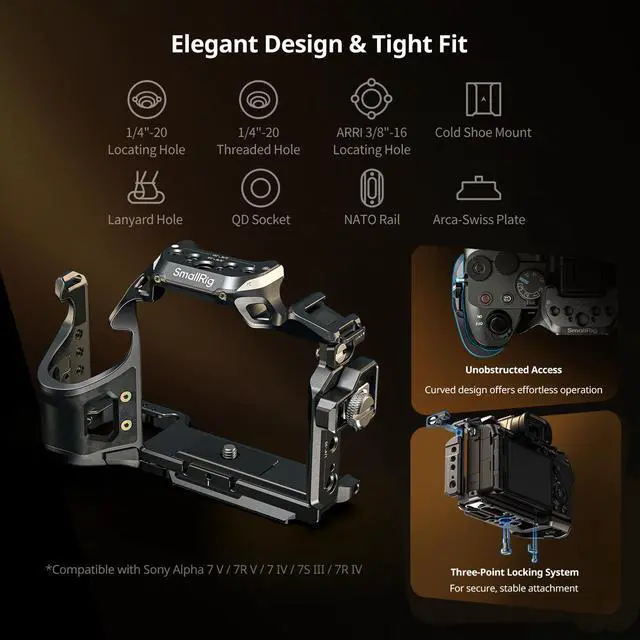 Alt view image 3 of 7 - SmallRig Rhinoceros Full Camera Cage Kit for Sony Alpha 7 V/7R V/7 IV/7S III/7R IV, Black