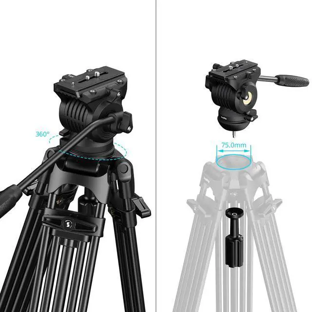 Alt view image 4 of 7 - SmallRig FSD14 FreeSpeed Heavy-Duty Aluminum Tripod with Fluid Head, Black