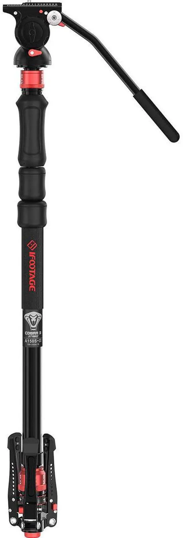 Alt view image 4 of 7 - iFootage Cobra 3 Strike A150S-III 3-Section Aluminum Monopod with Low Profile Minipod Base and Komodo K5S Fluid Head