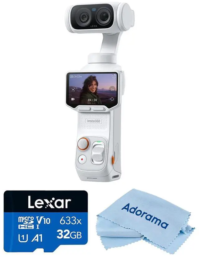 Main image of Insta360 Luna Ultra 8K Dual-Lens Gimbal Camera Standard Combo, White, Bundle with 32GB Memory Card and Cleaning Cloth
