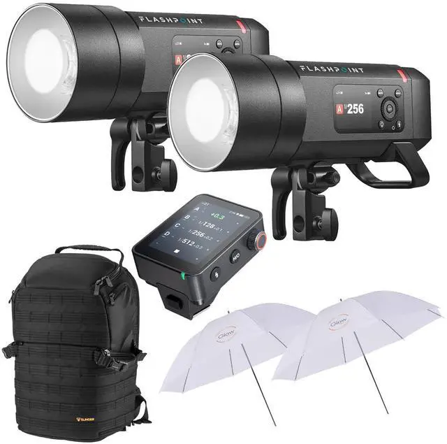 Main image of Slinger XPLOR 400 Pro II R2 TTL All-in-One Outdoor Flash, 2-Pack, Bundle with Wireless Trigger for Canon, Backpack, and 2x 40" Translucent Umbrella