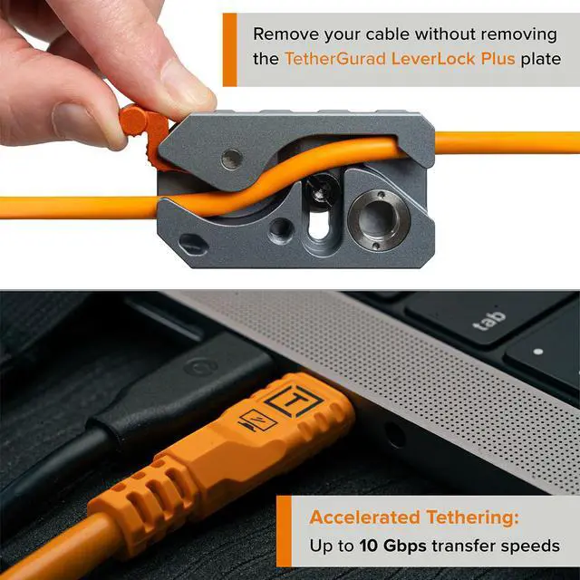 Alt view image 3 of 7 - Tether Tools LeverLock Plus & Cable Kit, Optima 10G 31' (9.4m), Straight to Right, Non-Reflective Black, Cable Ties